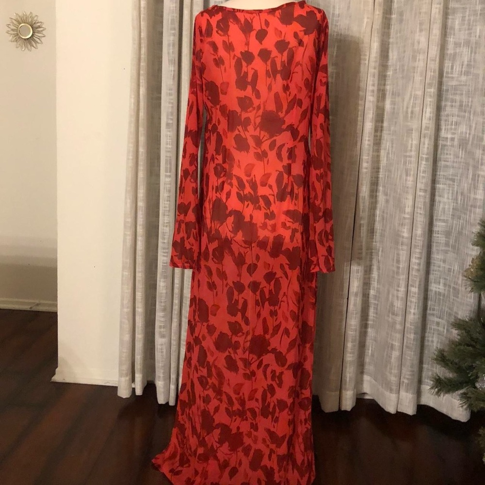 Long Sleeve Rose Printed Maxi Dress